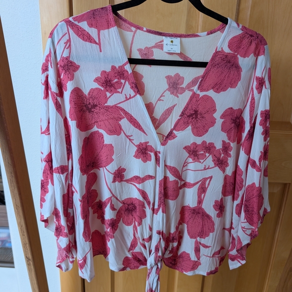 By Together Tops - By Together Pink Floral V-Neck Blouse